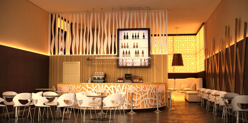 infografía 3D diseño y reforma de cafetería Granada