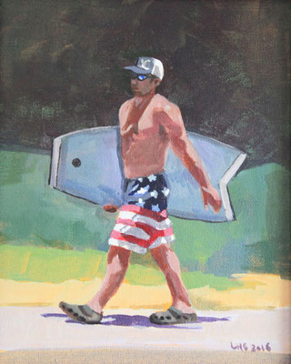 Patriotic Boogie Boarder, Acrylic on Canvas, 8 x 10 in., SOLD