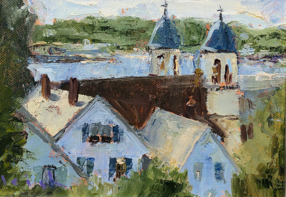 Our Lady of Good Voyage, plein air oil, 5x7 SOLD