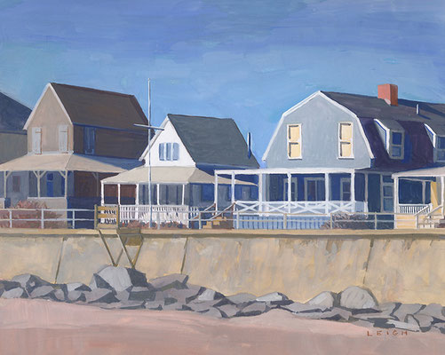 Long Beach Cottages, Winter, Gouache, 8 x 10 in., SOLD