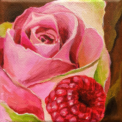 Rose und Himbeere (Leinwand, 10x10cm)