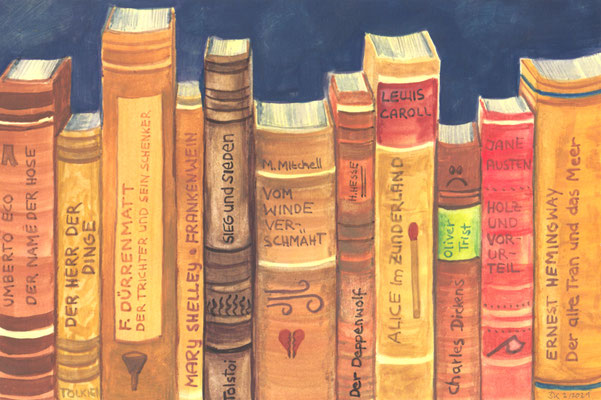 Büchersatire (Skizzenpapier, 13x20cm)