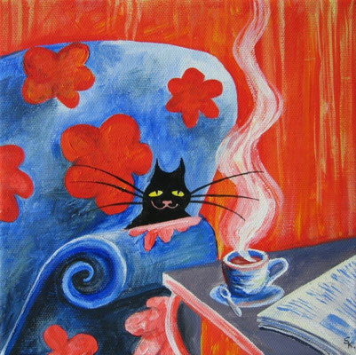 Schwarze Katze (Leinwand, 20x20cm)
