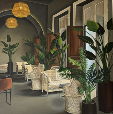 Spanisches Bistro, Öl auf Leinwand, Keilrahmen: 90 x 90 cm, 990,- €