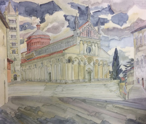 Massa Marittima, Dom, Otto Eberhardt, 1994, Aquarell, Papier, 62x53,5cm, ID1567