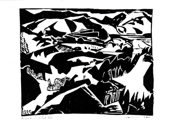 Bärenbrunner Tal sw, Otto Eberhardt, 1985, Holzschnitt, Papier, 48x39,5cm, ID1272