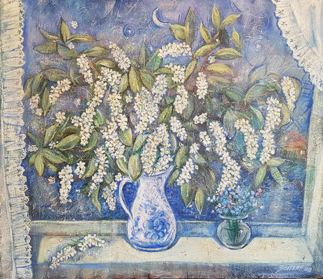 bird cherry, Alexandr Zlatkin, 2018, oil, canvas, 60x70, ID1150