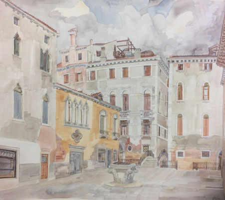 Campo S. M. Mater Domini II, Casa Barbaro, Otto Eberhardt, 1995, Aquarell, Papier, 54x47,4cm, ID1558
