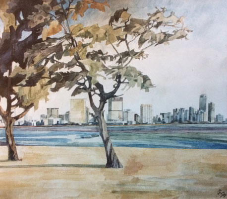 Bombay, Choupatti, Otto Eberhardt, 1999, Aquarell, Papier, 60x52cm, ID1631