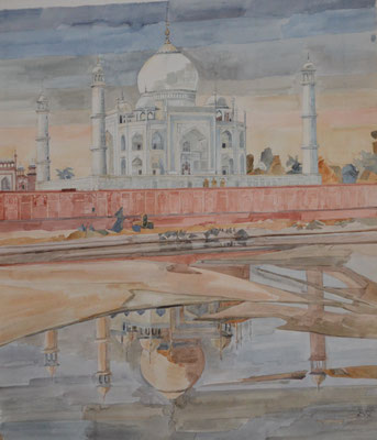 Agra Taj Mahal, Otto Eberhardt, 1997, Aquarell, Papier, 62x69cm, ID1081