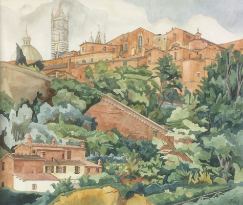Siena Dom von V Esterna die Fontebranda, Otto Eberhardt, 1999, Aquarell, Papier, 64x54cm, ID1198
