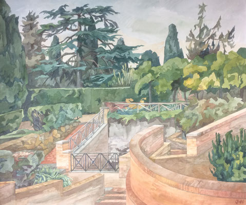 Palatin, Orti Farnesiani, v. Ucelliere, Otto Eberhardt, 1999, Aquarell, Papier, 75x63,5cm, ID1536