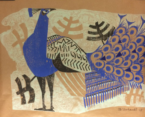 Pfau, Otto Eberhardt, 1966, Holzschnitt, Papier, 112x94cm, ID1524