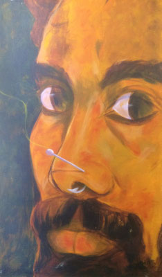 Portrait mit Angelhaken, Shihab Vaippipadath, 2000, Acryl, Leinwand, 69x118cm, ID1280