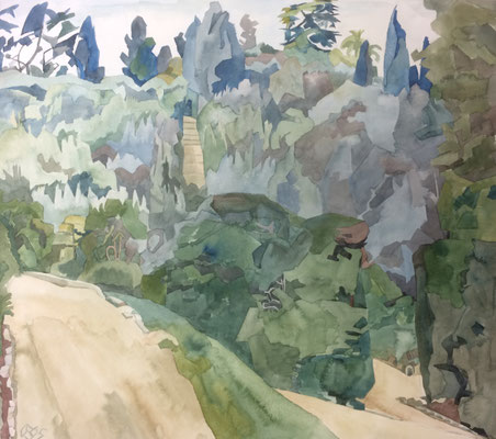 Florenz, Giardino di Boboli v. Cafehaus, Otto Eberhardt, 1995, Aquarell, Papier, 60x52,5cm, ID1537