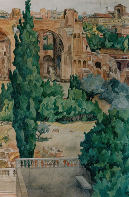 Rom, Maxentius-Basilika v. Casino Farnese, Otto Eberhardt, 2000, Aquarell, Papier, 75x49,5, ID1086