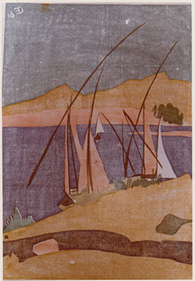 Nil bei Assuan, Otto Eberhardt, 1961, Holzschnitt, Papier, 50x72cm, ID1173