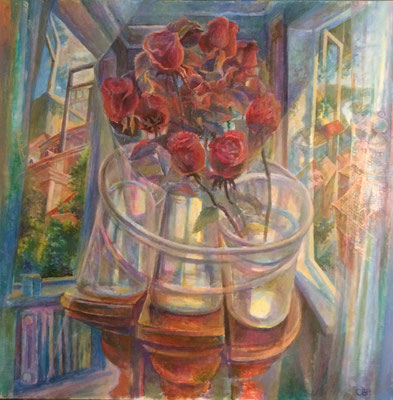 Bouquet into three vases, Vladimir Skripnik, 2017, oil, canvas, 60x60, ID1139