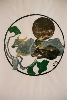 Wasserbüffel, Otto Eberhardt, 1981, Holzschnitt, Papier, 53x83cm, ID1249