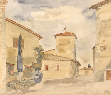 Volpaia in Chianti Piazza, Otto Eberhardt, 1994, Aquarell, Papier, 46x39cm, ID1308