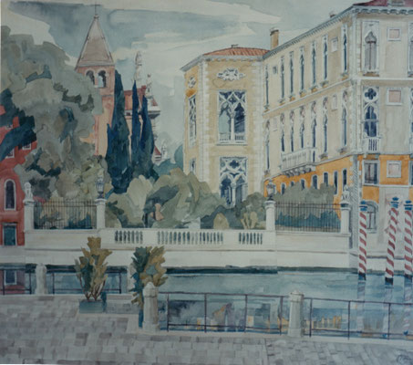 San Vidál und Palazzo Cavalli-Franchetti, Otto Eberhardt, 1995, Aquarell, Papier, 60x53cm, ID1073