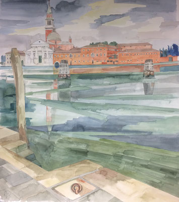 San Giorgio Maggiore, v. Fond. Zattere ai Saloni, Otto Eberhardt, 1996, Aquarell, Papier, 65x75cm, ID1530