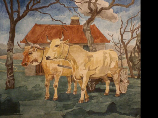 Der Ochsenkarren, Otto Eberhardt, , Aquarell, Papier, , ID1166