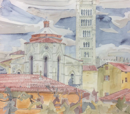 Massa Marittima, Dom von Via F. Corridoni, Otto Eberhardt, 1994, Aquarell, Papier, 55x48cm, ID1542
