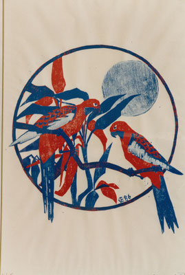 Pennantsittich, Otto Eberhardt, 1986, Holzschnitt, Papier, 53x83cm, ID1246