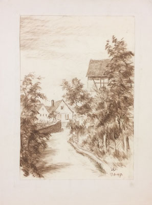 Ottoschwanden, Theodor Waldraff, 1947, Kreide, Papier, 27,3x38,8cm, ID1310