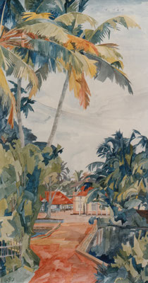 Cheriazheekal, Quilon, Shiva-T. v. Kallasseril, Otto Eberhardt, 1997, Aquarell, Papier, 39,5x75, ID1093