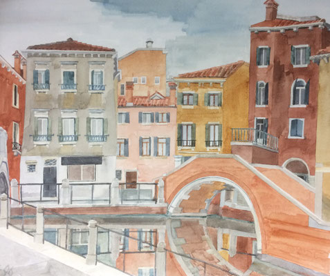 Ponte die Squarta v. Fta die Tolentini, Otto Eberhardt, 1996, Aquarell, Papier, 46,7x38,5cm, ID1533