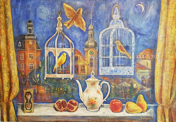 Night birds, Alexandr Zlatkin, 2018, oil, canvas, 70x100, ID1144