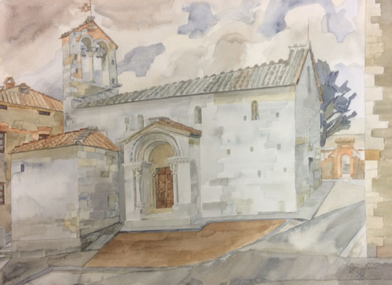 San Quirico d'Orcia, S. Maria Assunta, Otto Eberhardt, 1994, Aquarell, Papier, 53x39cm, ID1570
