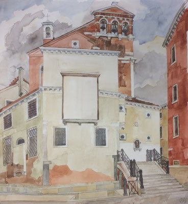 S. M. del Giglio o Zobenigo v. Campiello de le Feltrine, Otto Eberhardt, 1995, Aquarell, Papier, 51x56cm, ID1549