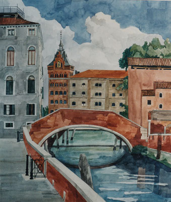 Venedig, Molino Stucky v Fta de S Basegio, Otto Eberhardt, 2002, Aquarell, Papier, 69x58cm, ID1091
