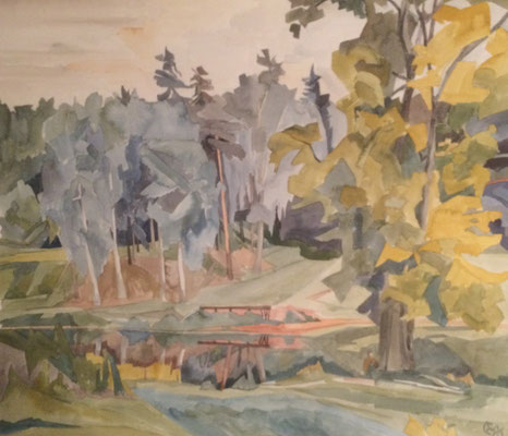 Siversky mit großen Linden, Otto Eberhardt, 1996, Aquarell, Papier, 60x52cm, ID1669