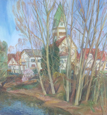 Altrhein bei Ketsch, Alexandr Zlatkin, 1999, Öl, Leinwand, 66x56, ID1355