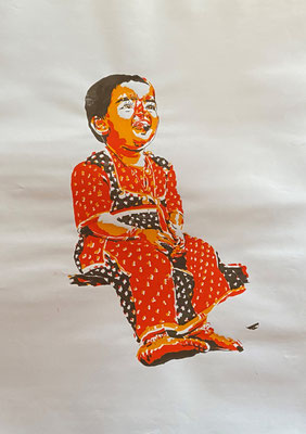 Happy Girl red on white, Shihab Vaippipadath, undatiert, Druck, Papier, 61x86cm, ID1721