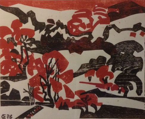 Bruchweiler Geiersteine, Otto Eberhardt, 1978, Holzschnitt, Papier, 60x48,5cm, ID1307