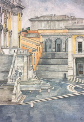 Capitol Palazzo die Conservatori und Palazzo Senatorio, Otto Eberhardt, 2007, Aquarell, Papier, 53,5x75cm, ID1358