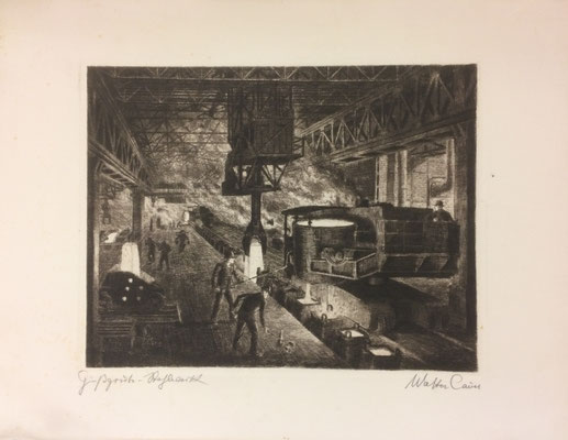 Stahlwerk, Walter Cauer, undatiert, Radierung, Papier, 32,5x25cm, ID1372