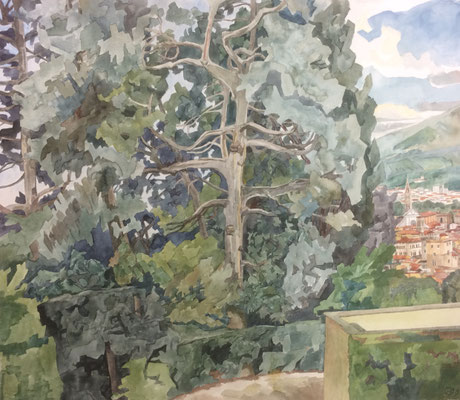 Florenz, Giardino di Boboli v. über Kaffeehaus, Otto Eberhardt, 1999, Aquarell, Papier, 64x56cm, ID1566