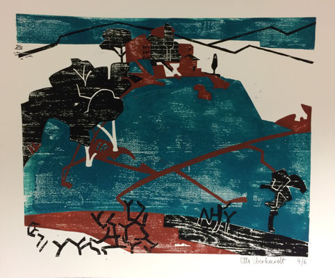 Landschaft in der Pfalz II, Otto Eberhardt, 1971, Holzschnitt, Papier, 64,5x54cm, ID1259