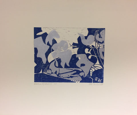 Altrhein bei Ketsch blau silber, Otto Eberhardt, 1976, Holzschnitt, Papier, 38,5x30cm, ID1257