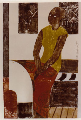 Auf dem Viktoriasee II, Otto Eberhardt, 1965, Holzschnitt, Papier, 60x94cm, ID1176