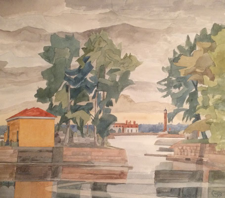 Кронштадт, итальянский пруд. Kronstadt, Italienischer Teich, Otto Eberhardt, 1997, Aquarell, Papier, 44x38,5cm, ID1676