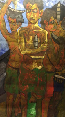 Drei Männer, Shihab Vaippipadath, 2002, Acryl, Leinwand, 106x190cm, ID1606