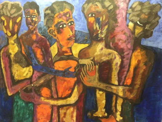 Fünf Männer, Shihab Vaippipadath, 2002, Öl, Leinwand, 138x105cm, ID1602