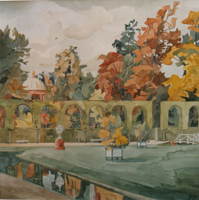 Schlosspark Orangerie und Apollo-Tempel, Otto Eberhardt, 1997, Aquarell, Papier, missingcm, ID1316